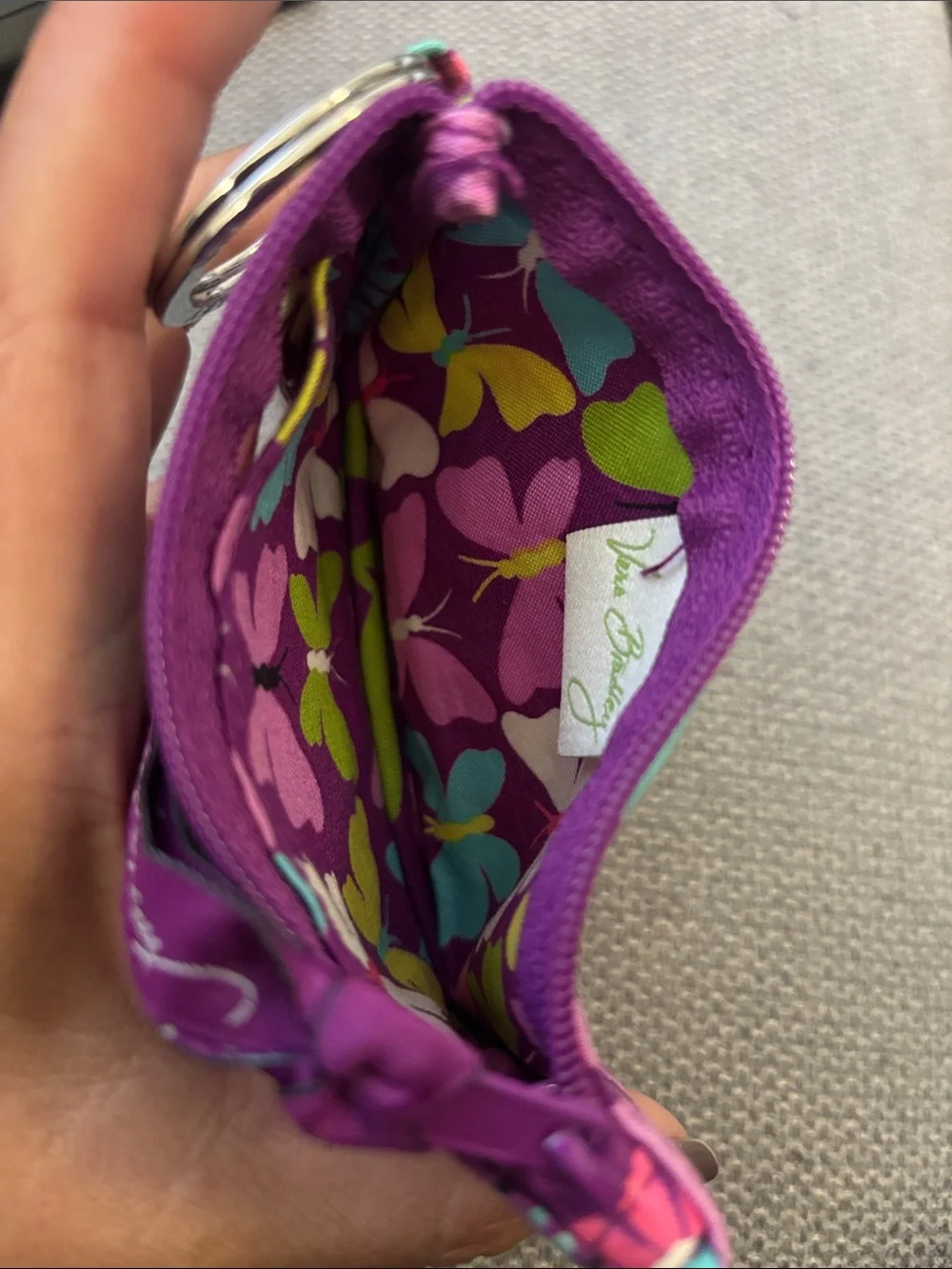 Vera Bradley Purple Floral Butterfly ID Wallet Wristlet